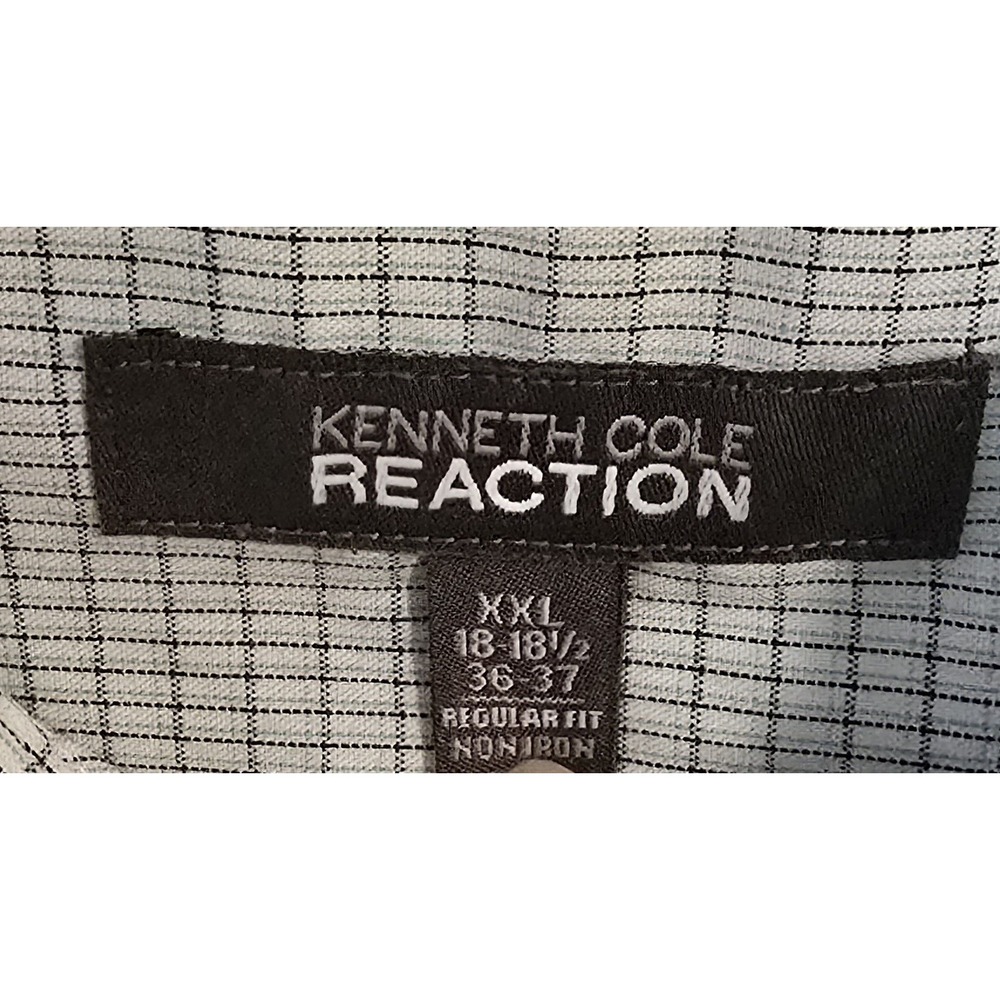 Kenneth Cole Reaction Non-Iron Dress Shirt 2XL 18.5 36/37 Blue White Check - Picture 2 of 4